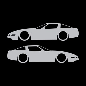 Set Of 2 Lowered Car Silhouette Decal Stickers For Chevrolet Corvette C4 Coupe Silver