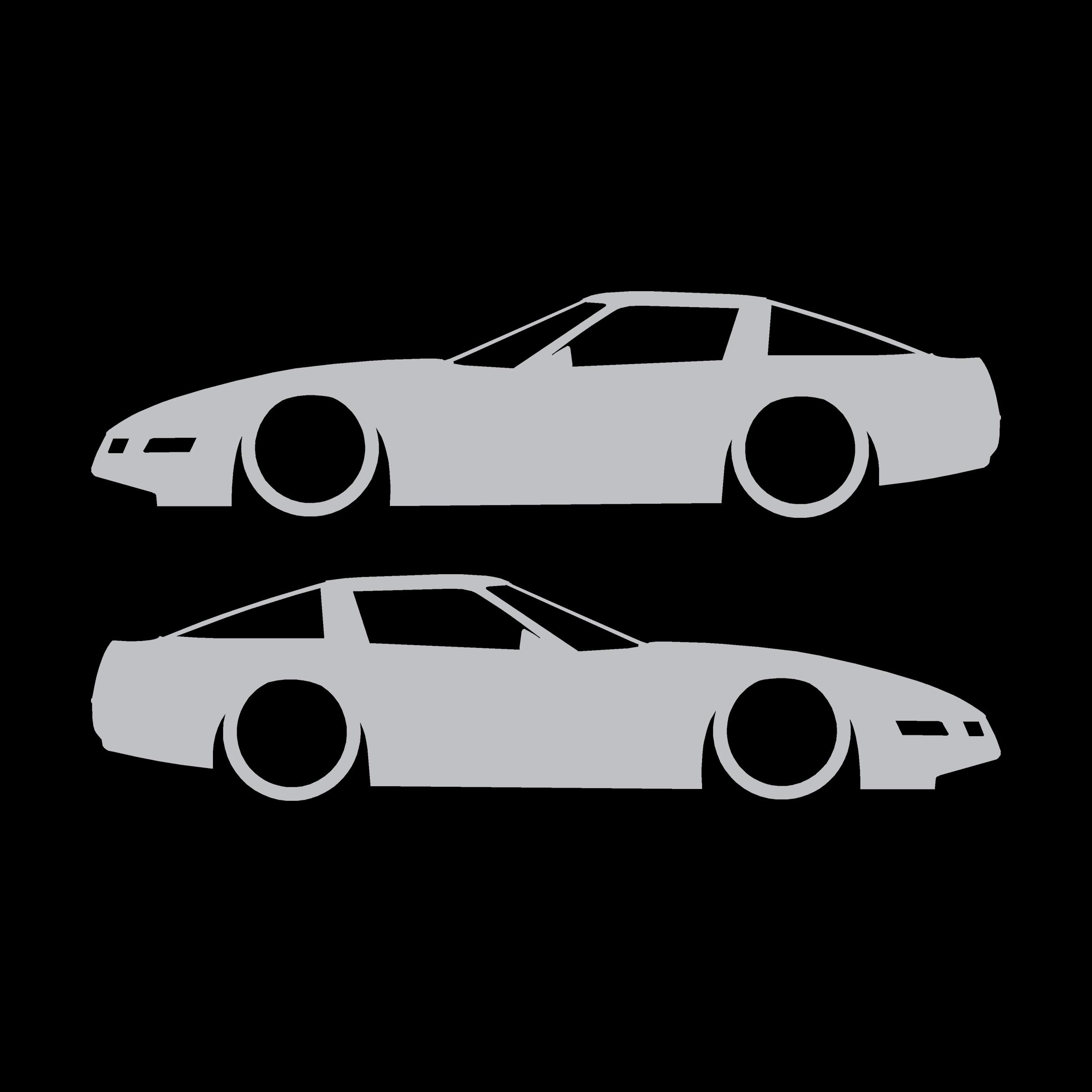 Set Of 2 Lowered Car Silhouette Decal Stickers For Chevrolet Corvette C4 Coupe Silver
