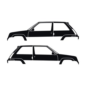 Set Of 2 Car Silhouette Decal Stickers For Renault 5 GT Turbo Black