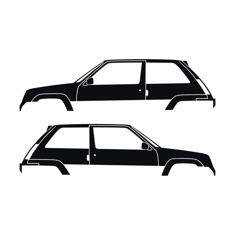 Set Of 2 Car Silhouette Decal Stickers For Renault 5 GT Turbo Black