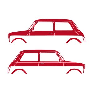 Set Of 2 Car Silhouette Decal Stickers For Austin-Rover Mini 1984- Mk5 Mk6 Mk7 Hatchback Red
