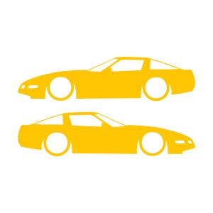 Set Of 2 Lowered Car Silhouette Decal Stickers For Chevrolet Corvette C4 Coupe Yellow
