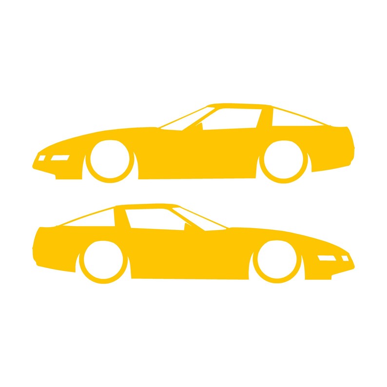 Set Of 2 Lowered Car Silhouette Decal Stickers For Chevrolet Corvette C4 Coupe Yellow