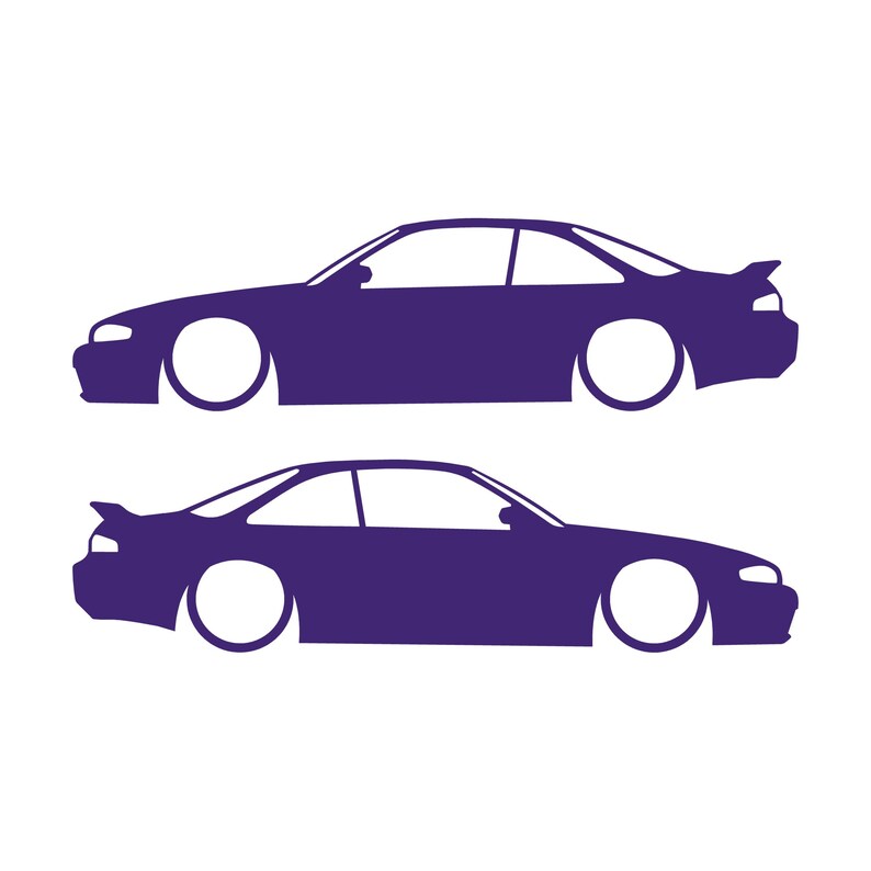 Set Of 2 Lowered Car Silhouette Decal Stickers For Nissan 240 SX S14 Silvia ZENKI Purple