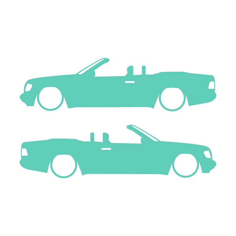 Set van 2 autosilhouet-stickers voor de Mercedes E-Klasse W124 Cabriolet. Mint