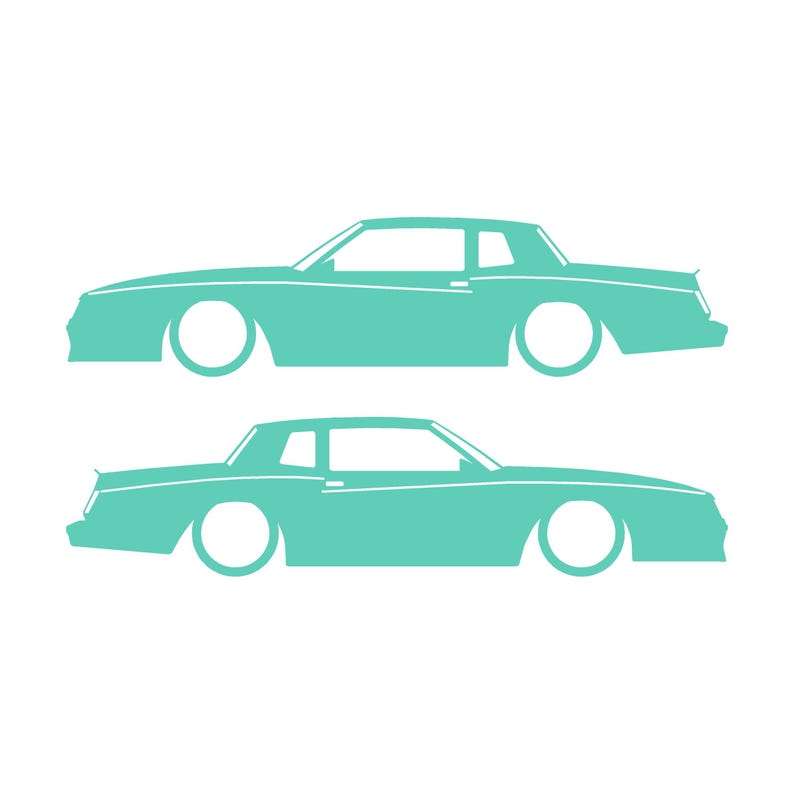 Set mit 2 Auto-Silhouette-Aufklebern für Chevrolet Monte Carlo SS 4. Generation Outline V2 Coupé Mint