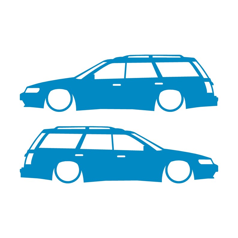 Set mit 2 Aufklebern für tiefergelegte Fahrzeuge für Subaru Legacy 1st Gen Wagon Light Blue