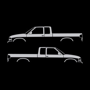 Set di 2 adesivi a forma di silhouette per auto per Chevy S10 Later Argento