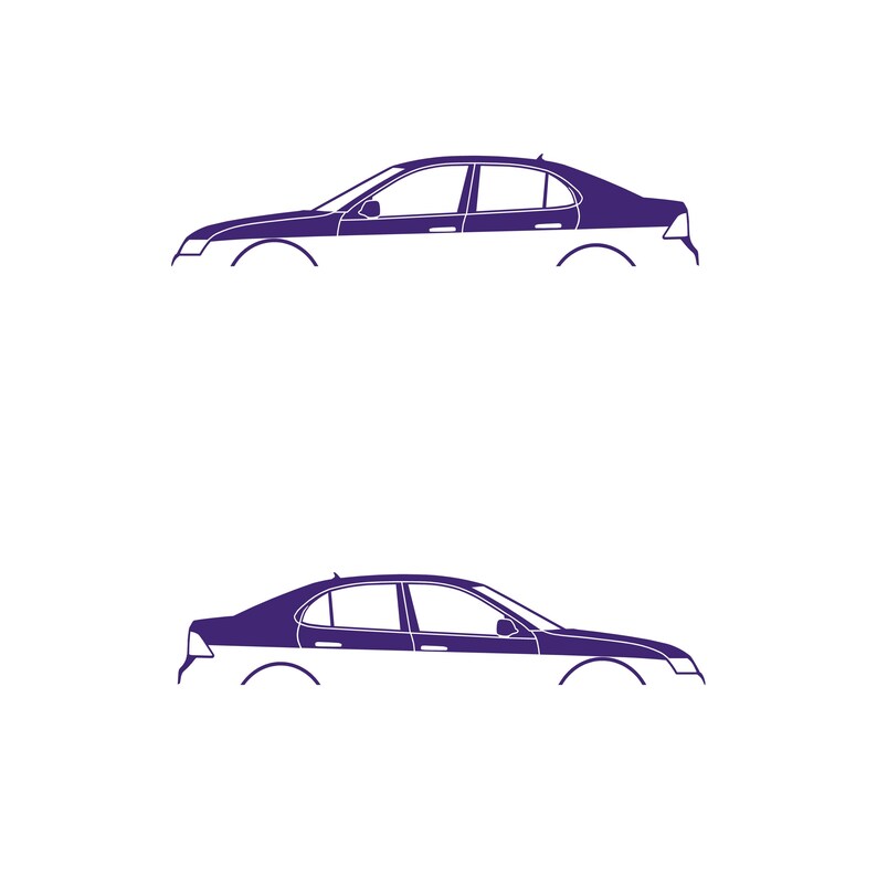 Juego de 2 pegatinas decorativas con silueta de coche rebajado para Saab 9-3 Early Spec 2nd Gen Sedan Morado
