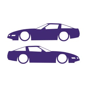 Set Of 2 Lowered Car Silhouette Decal Stickers For Chevrolet Corvette C4 Coupe Purple