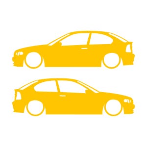 Juego de 2 pegatinas decorativas con silueta de coche rebajado para BMW E46 Compact Hatchback Amarillo