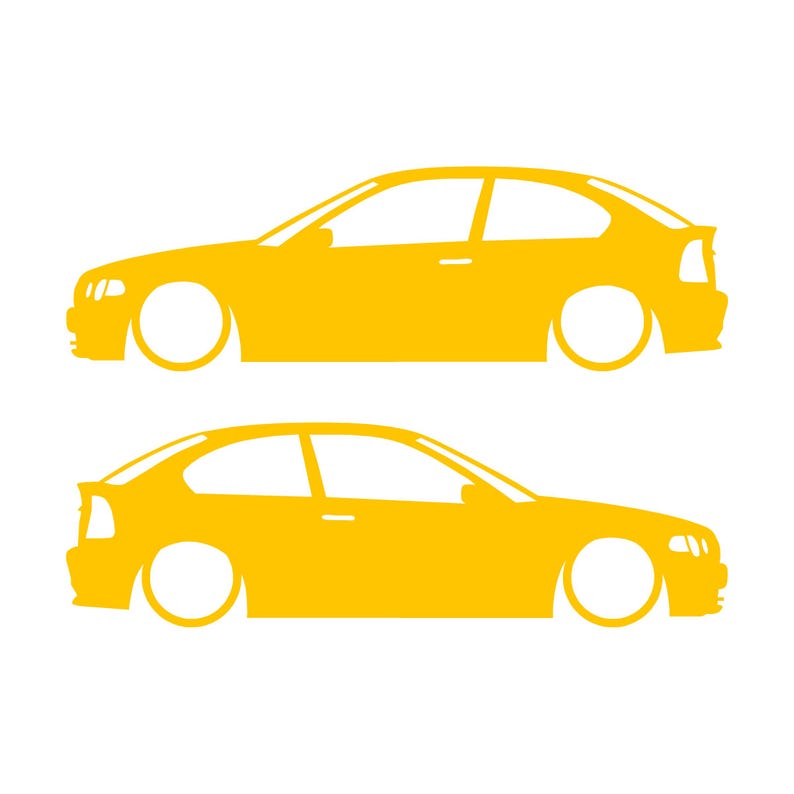 Juego de 2 pegatinas decorativas con silueta de coche rebajado para BMW E46 Compact Hatchback Amarillo