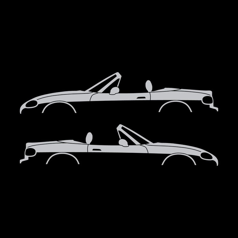 Set Of 2 Lowered Car Silhouette Decal Stickers For Mazda Miata MX5 NB Silver