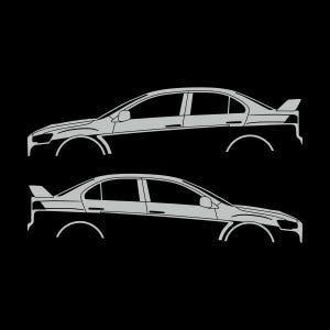 Set Of 2 Lowered Car Silhouette Decal Stickers For Mitsubishi Lancer Evo X 10 Light Grey