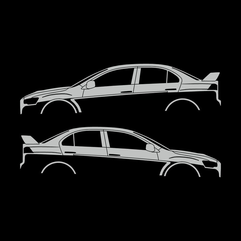 Set Of 2 Lowered Car Silhouette Decal Stickers For Mitsubishi Lancer Evo X 10 Light Grey