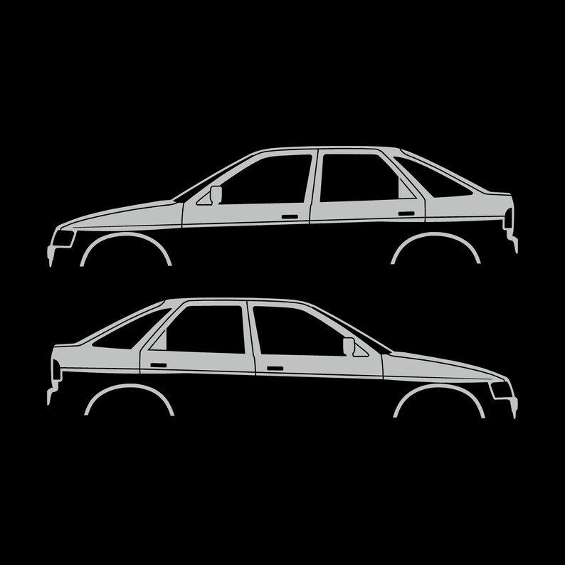 Set Of 2 Car Silhouette Decal Stickers For Ford Escort Mk5 5-door Hatchback Light Grey