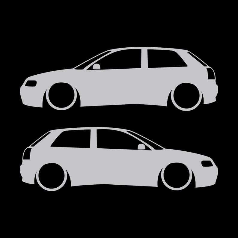 Set Of 2 Lowered Car Silhouette Decal Stickers For Audi A3 S3 8L 1996-2003 Silver