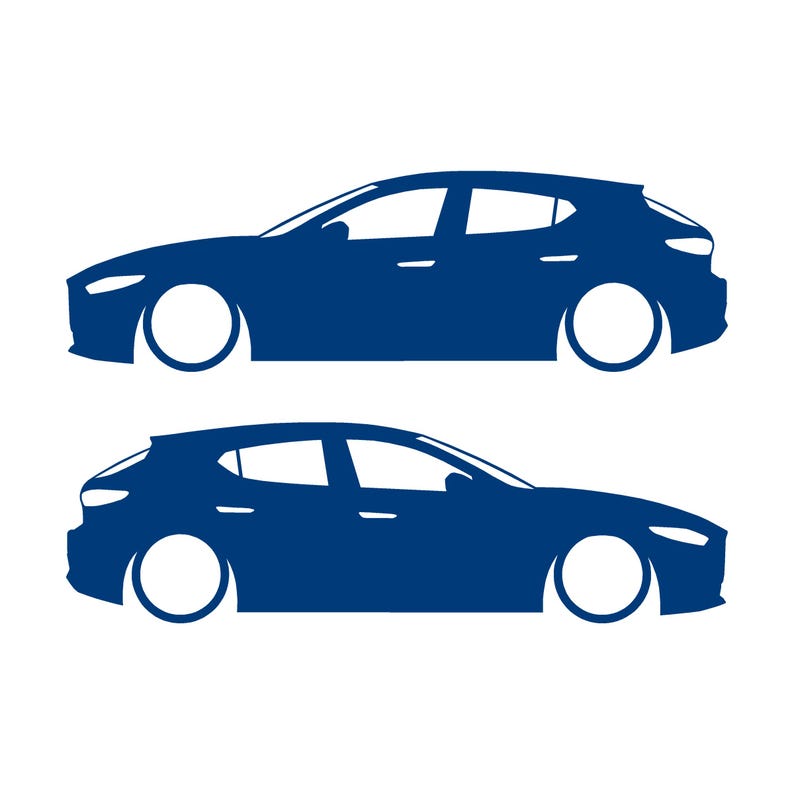 Set mit 2 Aufklebern für tiefergelegte Fahrzeuge für Mazda 3 BP 4. Generation 2019 Blau