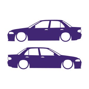 Set mit 2 Aufklebern für tiefergelegte Mitsubishi Lancer Evo 1 2 3 (ohne Heckflügel) Lila