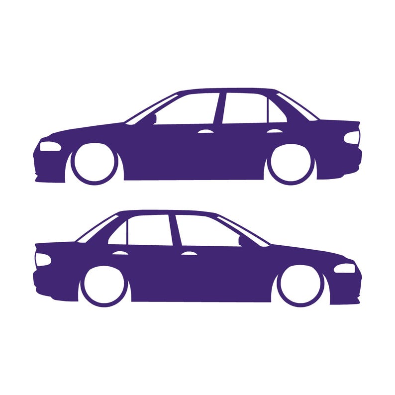 Set mit 2 Aufklebern für tiefergelegte Mitsubishi Lancer Evo 1 2 3 (ohne Heckflügel) Lila