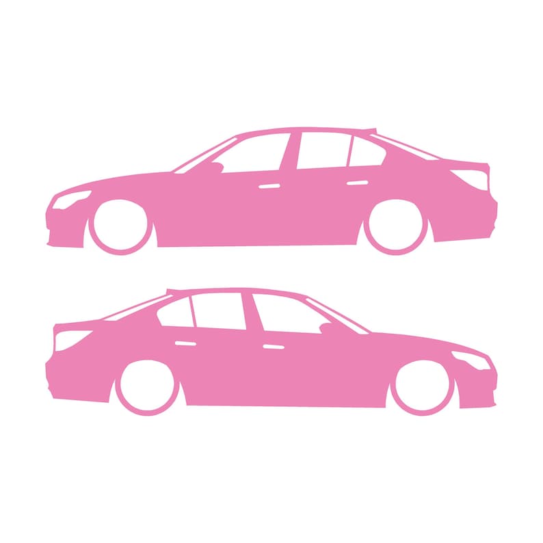 Set Of 2 Lowered Car Silhouette Decal Stickers For BMW E60 5-series Sedan Soft Pink