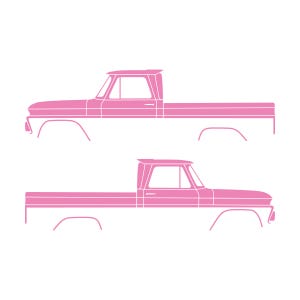 Set van 2 autosilhouet-stickers voor Chevrolet C10 1e generatie korte laadbak 1964-66 Soft Pink