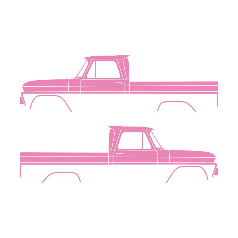 Set van 2 autosilhouet-stickers voor Chevrolet C10 1e generatie korte laadbak 1964-66 Soft Pink