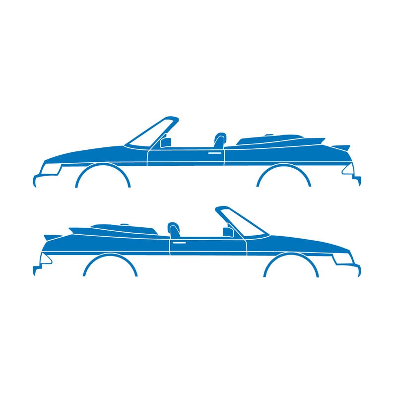 Set med 2 silhuettdekaler för Saab 900 1:a generationens cabriolet Sky Blue