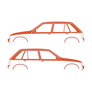 オペル・コルサA、ボクスホール・ノヴァ5ドアハッチバック用カーシルエットデカールステッカー2枚セット オレンジ