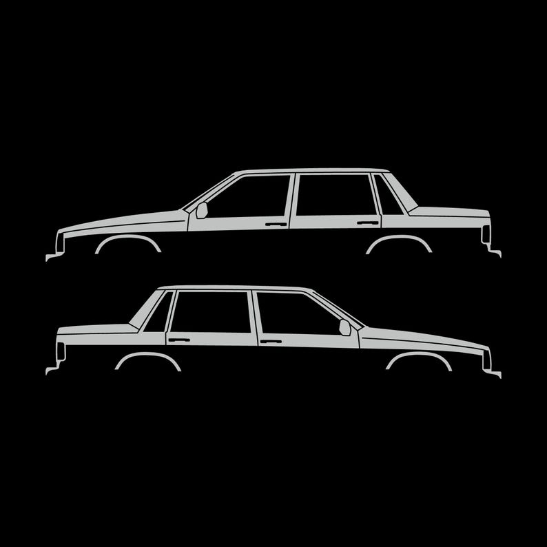 Set Of 2 Car Silhouette Decal Stickers For Volvo 744 Sedan Light Grey