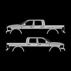Set med 2 silhuettdekaler för Dodge Ram Crew Cab 4:e generationen 2010-18 Light Grey