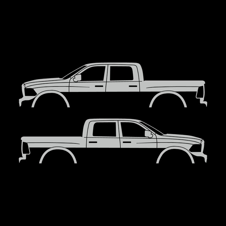 Set med 2 silhuettdekaler för Dodge Ram Crew Cab 4:e generationen 2010-18 Light Grey