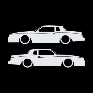 Set mit 2 Auto-Silhouette-Aufklebern für Chevrolet Monte Carlo SS 4. Generation Outline V2 Coupé Weiß