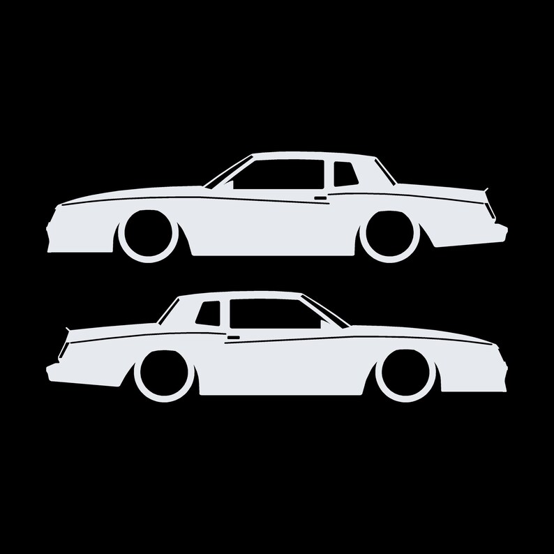 Set mit 2 Auto-Silhouette-Aufklebern für Chevrolet Monte Carlo SS 4. Generation Outline V2 Coupé Weiß