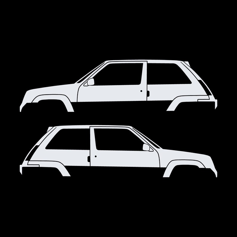 Set Of 2 Car Silhouette Decal Stickers For Renault 5 GT Turbo White