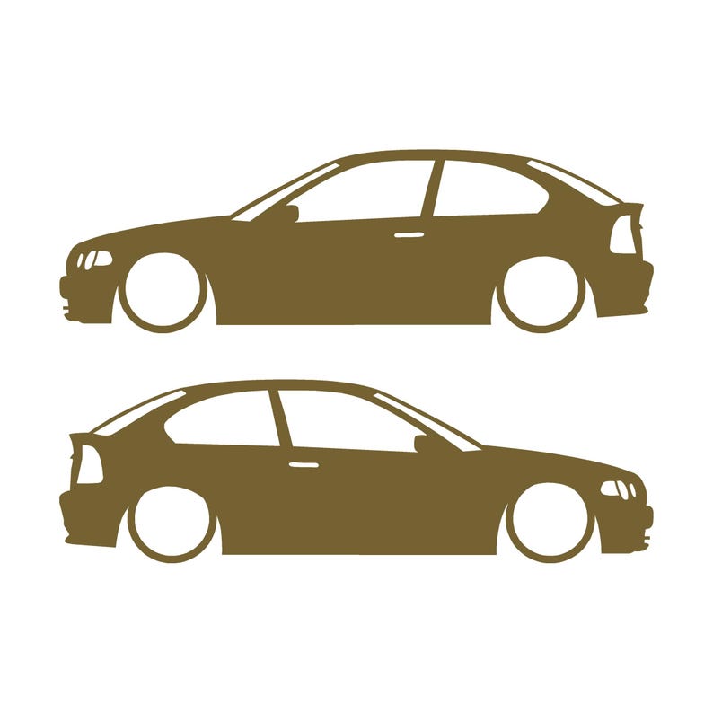 Juego de 2 pegatinas decorativas con silueta de coche rebajado para BMW E46 Compact Hatchback Oro