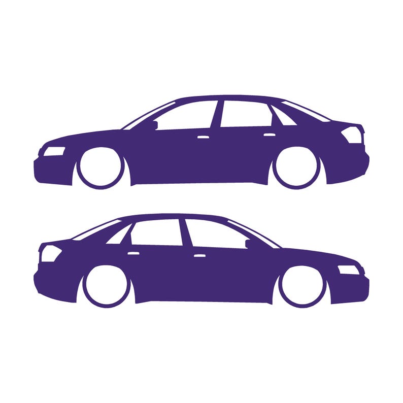 Set Of 2 Lowered Car Silhouette Decal Stickers For Audi A4 S6 B6 Saloon Sedan Purple