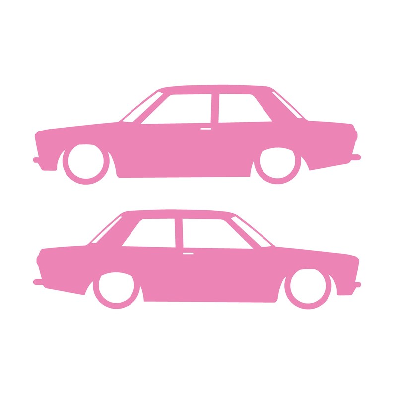 Set med 2 sänkta silhuettdekaler för Datsun 510 Bluebird Sedan 2-dörrars Coupé Soft Pink
