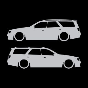 Juego de 2 pegatinas decorativas con silueta de coche rebajado para Nissan Stagea 1996-98 WC34 Zenki Wagon Plata