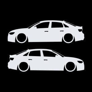 Set Of 2 Lowered Car Silhouette Decal Stickers For Audi S3 3rd Gen 8v Facelift 2016-20 Sedan White