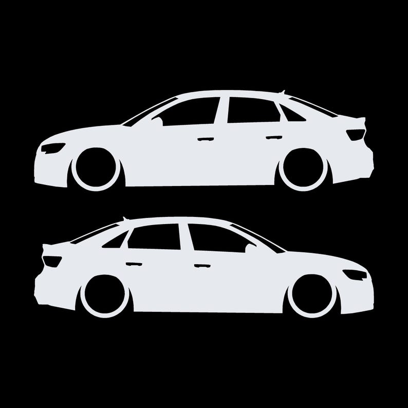 Set Of 2 Lowered Car Silhouette Decal Stickers For Audi S3 3rd Gen 8v Facelift 2016-20 Sedan White