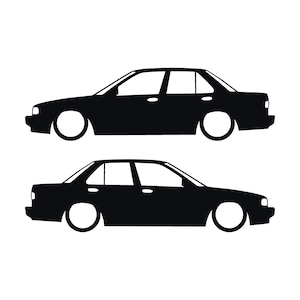 Juego de 2 pegatinas decorativas con silueta de coche rebajado para JDM para Nissan Sentra SE-R Negro