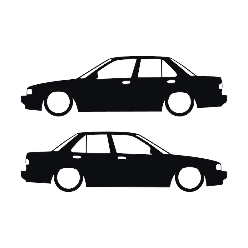 Juego de 2 pegatinas decorativas con silueta de coche rebajado para JDM para Nissan Sentra SE-R Negro