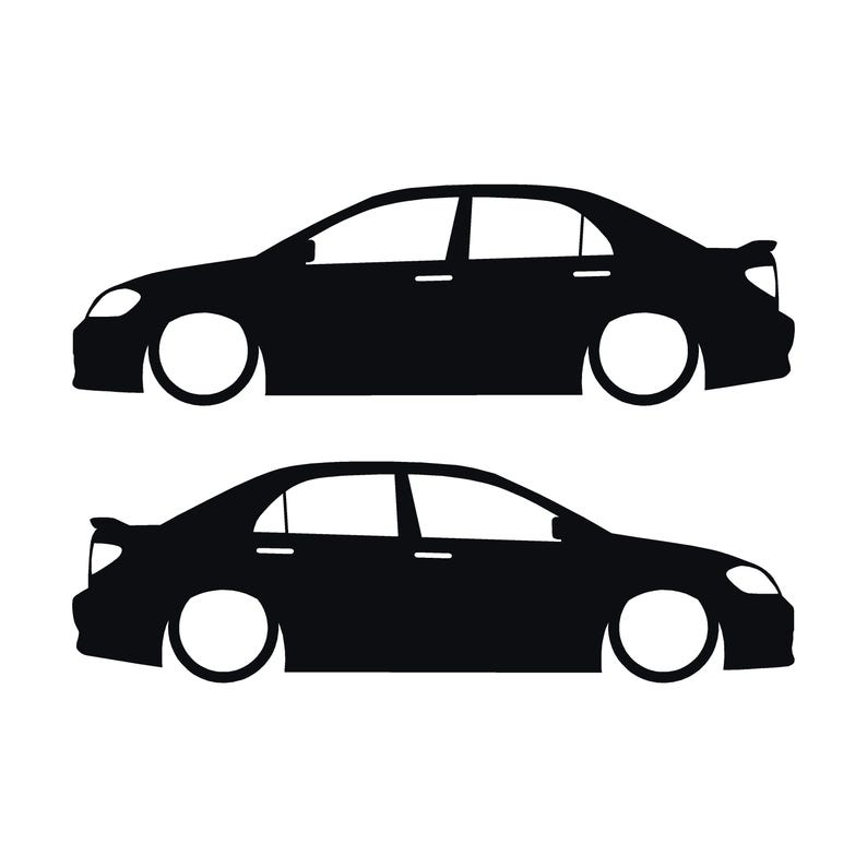 Set Of 2 Lowered Car Silhouette Decal Stickers For Toyota Corolla S XRS 9th Gen Sedan Black