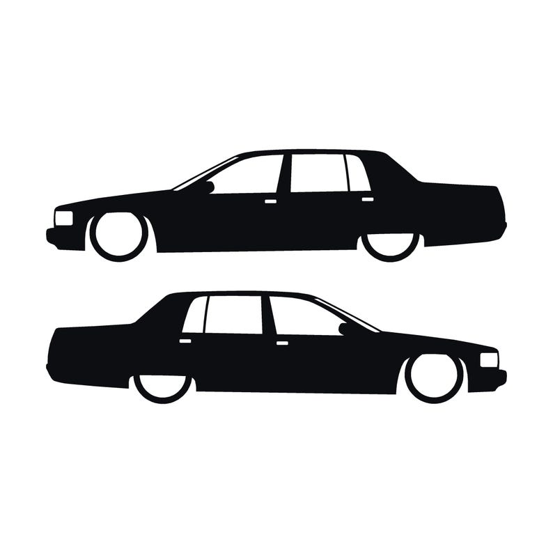 Set Of 2 Lowered Car Silhouette Decal Stickers For Cadillac Fleetwood 2nd Gen 1993-96 Black