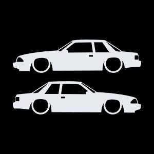 Juego de 2 pegatinas con silueta de coche rebajado para Ford Mustang Fox Body Notchback 1987-93 Blanco
