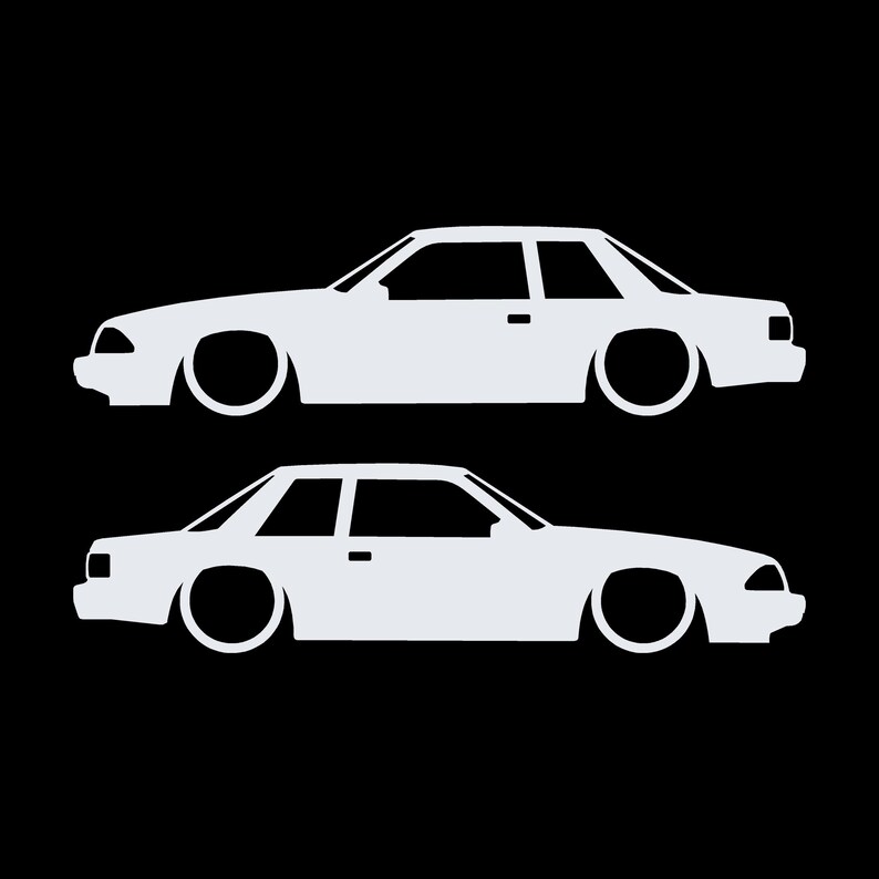 Juego de 2 pegatinas con silueta de coche rebajado para Ford Mustang Fox Body Notchback 1987-93 Blanco