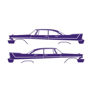 Set Of 2 Car Silhouette Decal Stickers For 1957-58 Plymouth Belvedere Sport Fury 4-door Purple