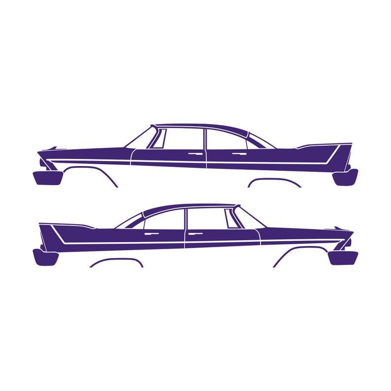Set Of 2 Car Silhouette Decal Stickers For 1957-58 Plymouth Belvedere Sport Fury 4-door Purple