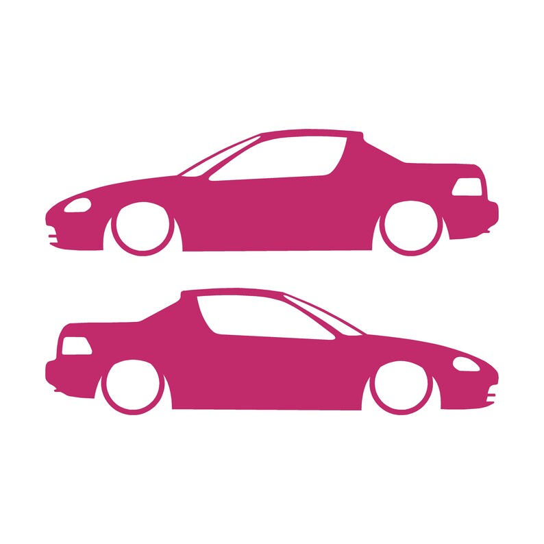 Set Of 2 Lowered Car Silhouette Decal Stickers For Honda Del Sol 1992-98 VTi Pink